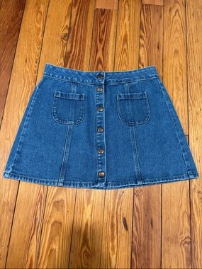 Brandy Melville Blue Denim Button-Front Skirt